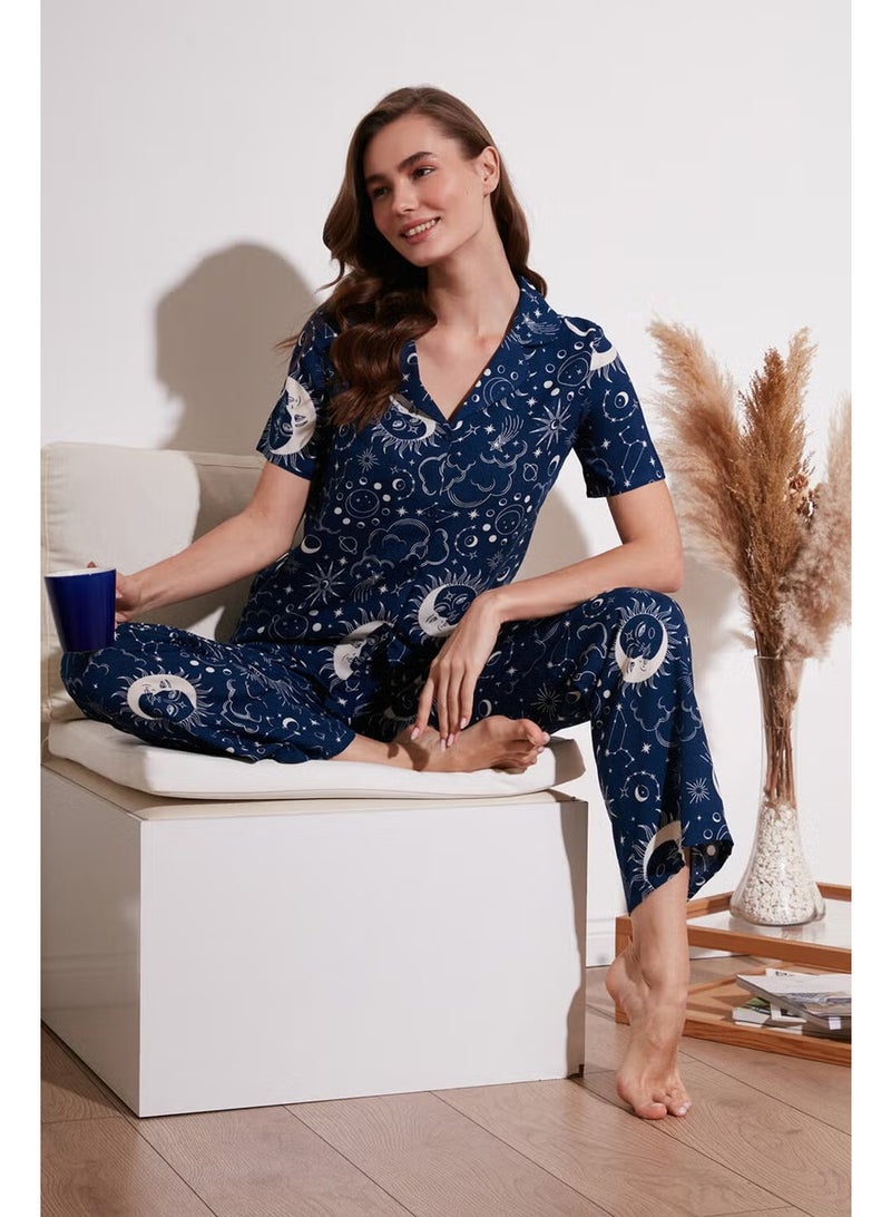 Lela Comfortable Cut Wide Leg Mono Collar Short Sleeve Pajama Set Women's Pajama Set 6110290 - Image 1